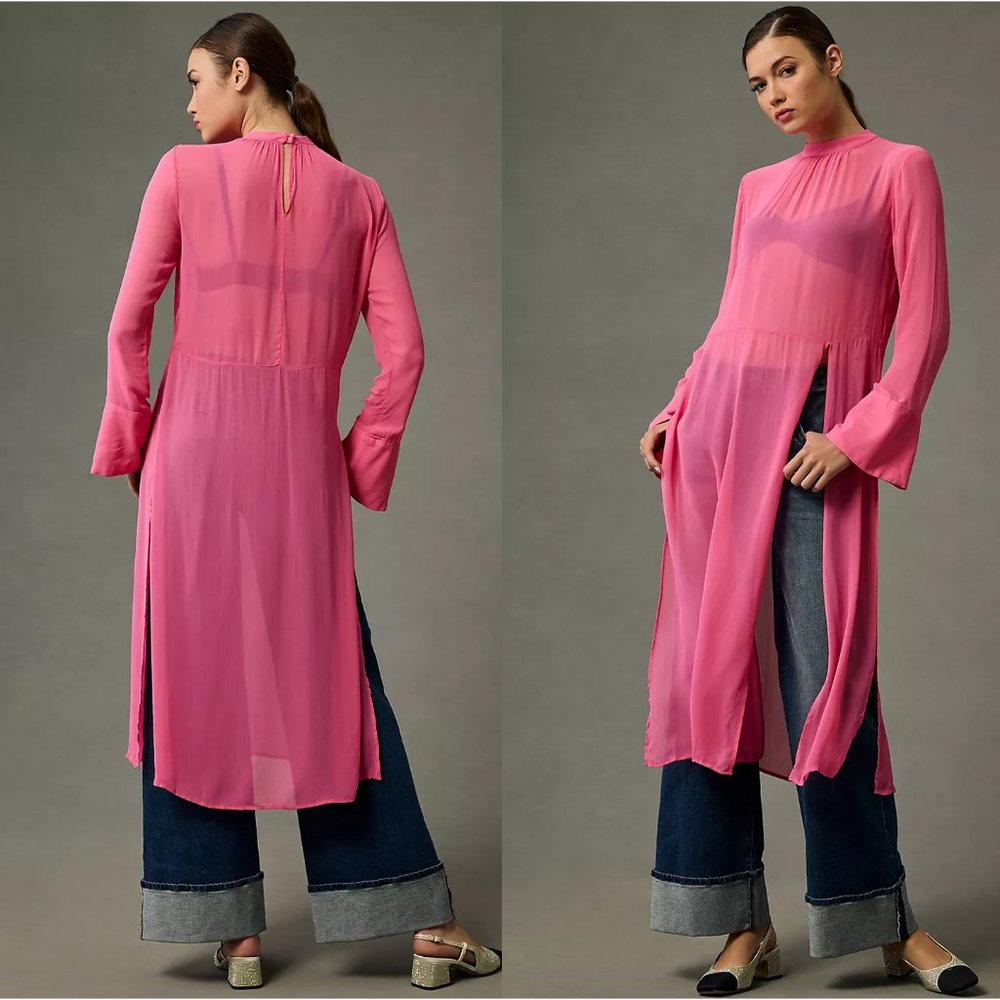 Anthropologie Pink Sheer Midi Dress